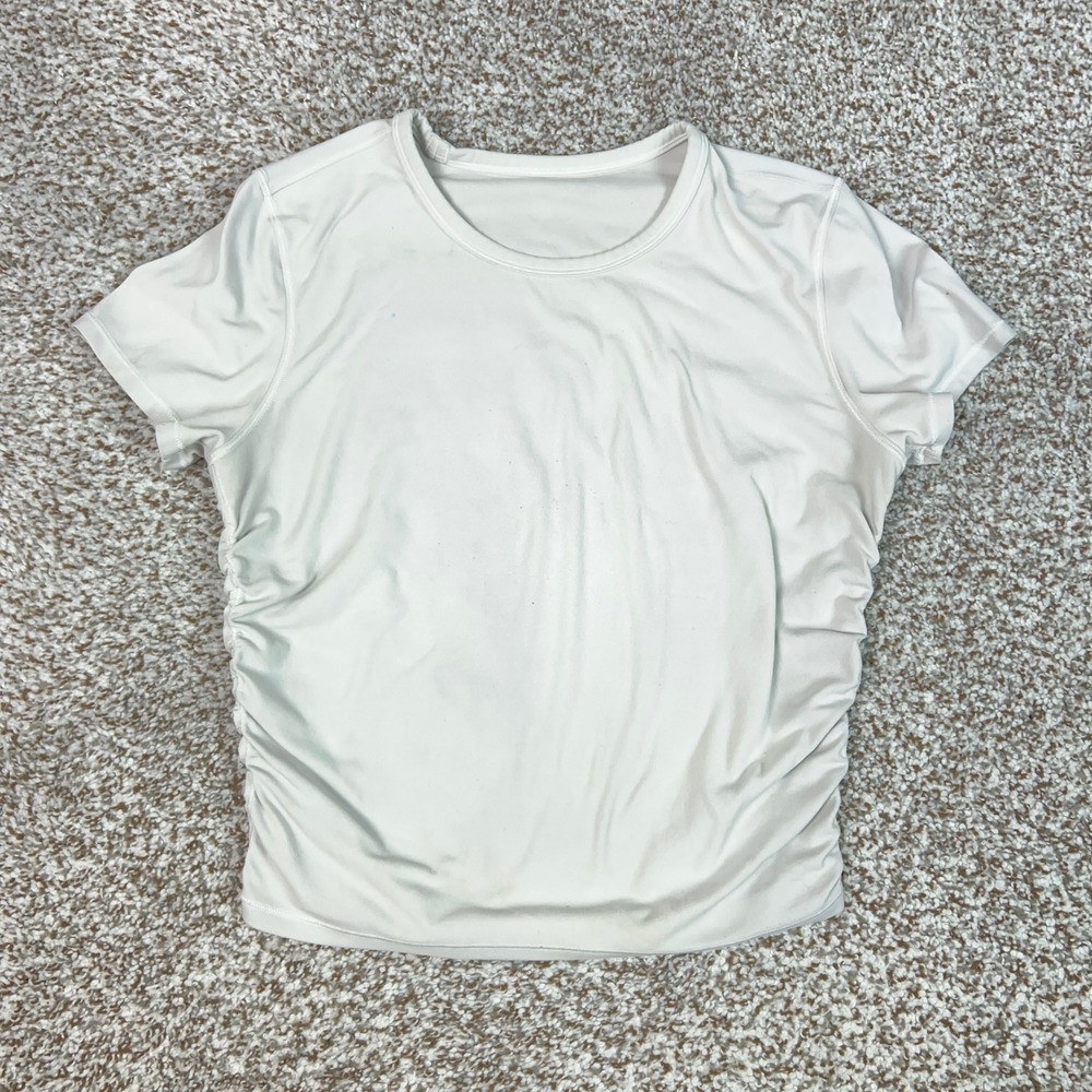 Lululemon Shirt Womens S White Ruched T Short Sleeve Workout Athletic Gym Top
